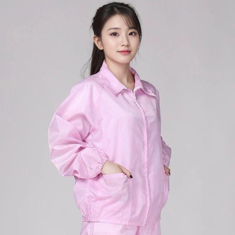 클린룸 투피스 작업복 제전복 방진복 정전기 방지 원단 긴팔 카라형 상의 바지 세트 블루 M 그레이 탑 팬츠 - 상세 이미지 4