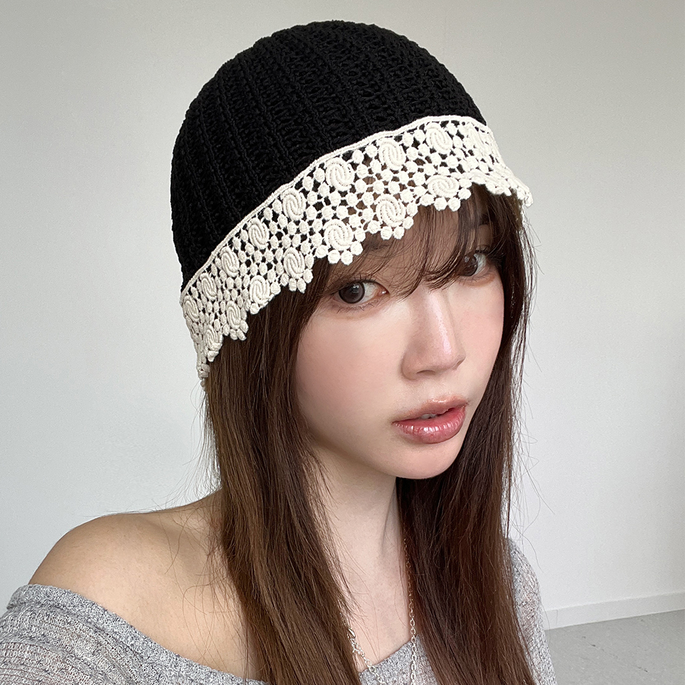 레이스 플라워 네트 그물 니트 비니 봄여름 여성 비니 이미지 6