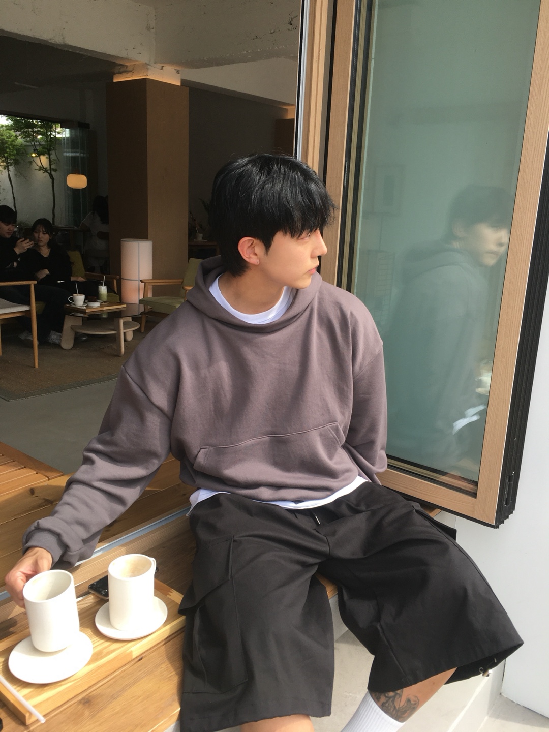 하이넥 크롭 후드티 무지 - 상세 이미지 4