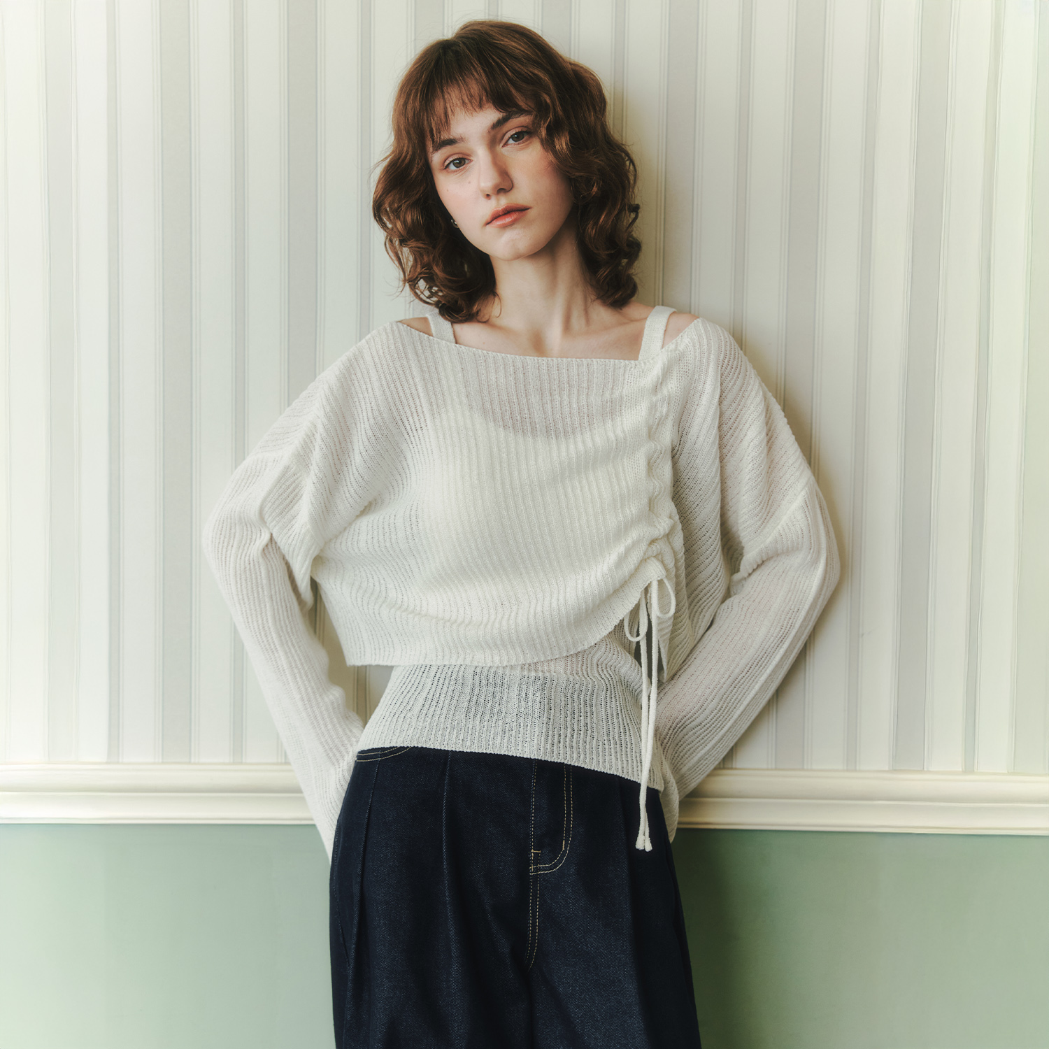 [N배송][제로스트릿][4컬러] 스트링 포인트 니트 & 나시 세트 STRING POINT KNIT & SLEEVELESS SET 이미지 3