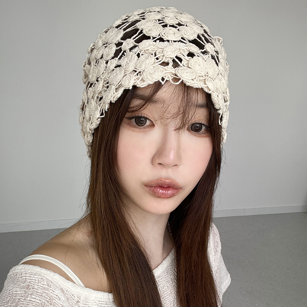 여름비니 여성 플라워 크로셰 그물 네트 비니 - 상세 이미지 2