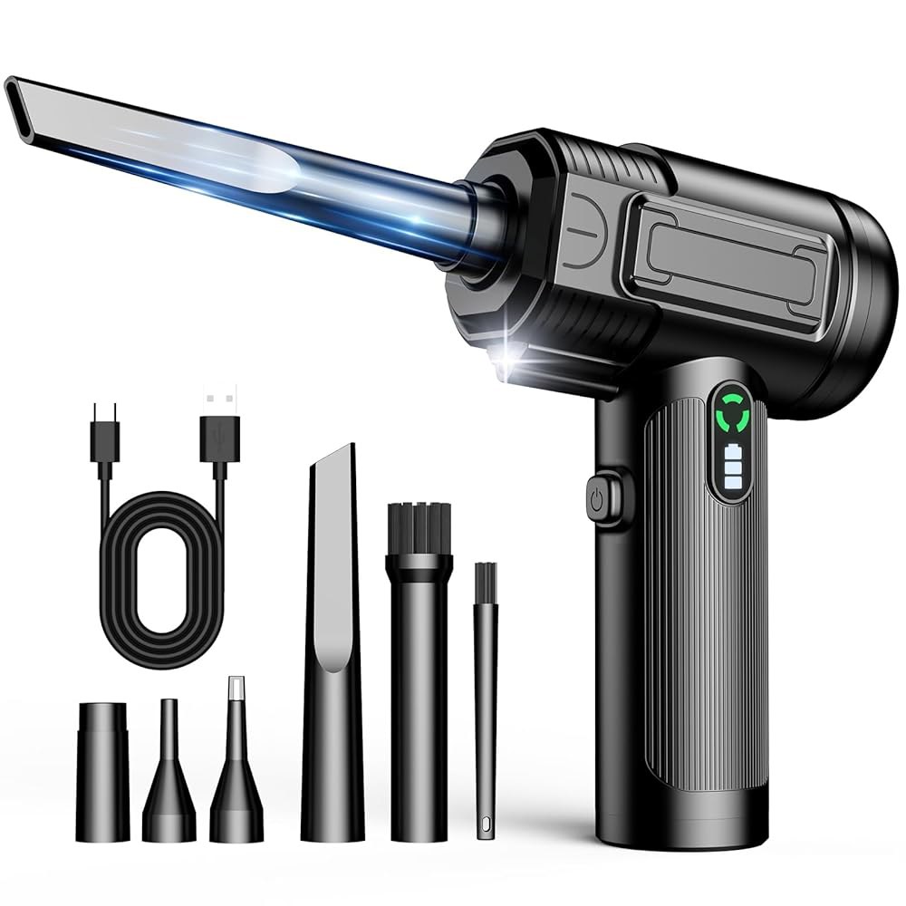 먼지떨이 100000RPM 전기 공기 먼지떨이 LED 교체 무선 압축 클리닝 드라이 캔 키트 미니 가정용 제트 충전식 송풍기 및 청소 자동차, 조명 키보드 - PC - 상품 이미지