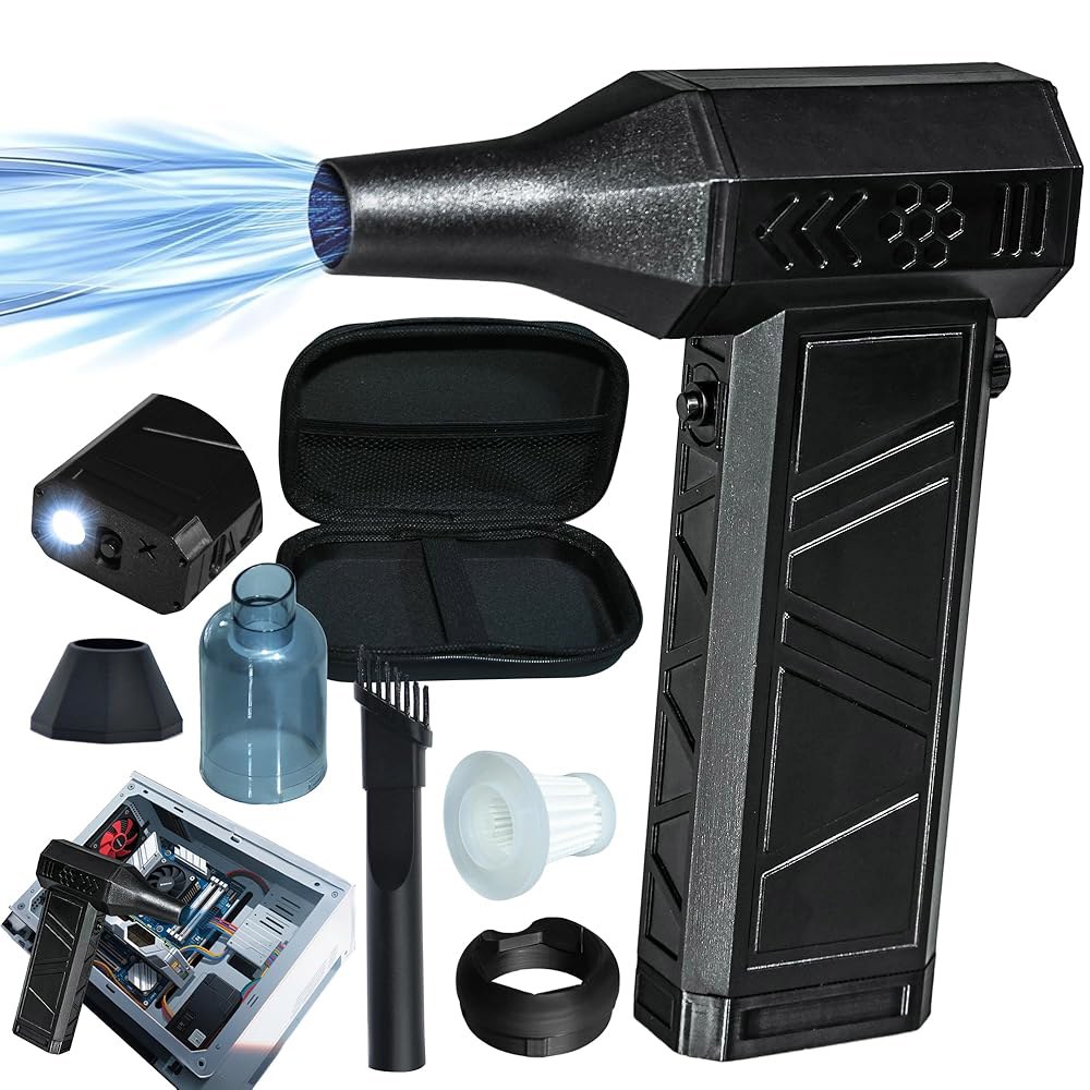 METACHOICE 140000 RPM 압축 공기 먼지떨이 있는 진공 조명이 2-in-1, (블랙) 제거 전기 21700 배터리, 클리너 먼지떨이, PC 키보드 및 무단 속도, - 상품 이미지