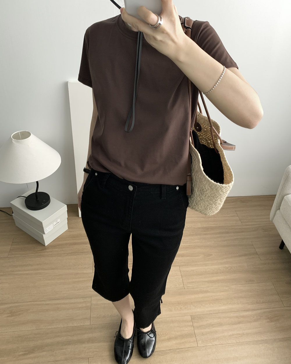 스판 카프리 데님 팬츠 슬랍 6부 7부 플레어 바이커 청바지 웨어링무드 (블랙) 이미지 4