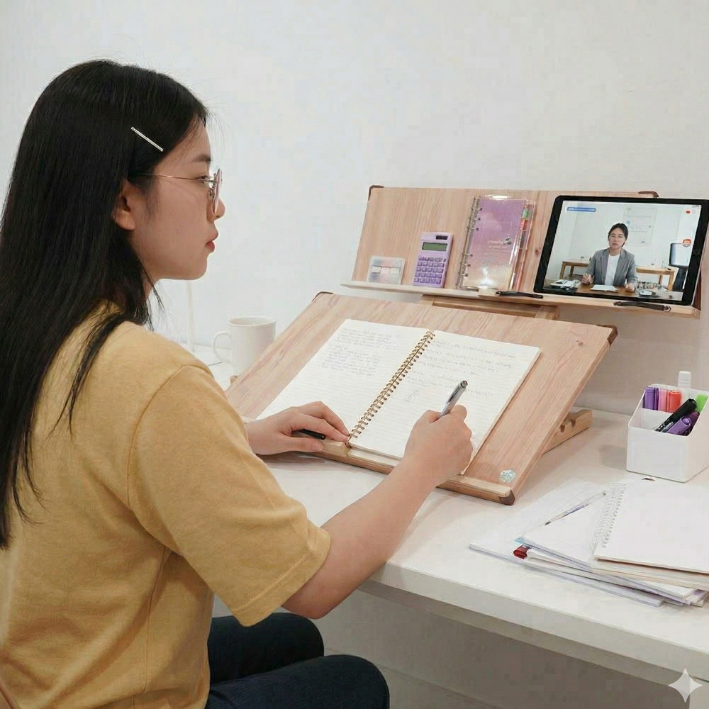 위즈 2단독서대 에이블60 레일형 원목 책받침대 필기용 책거치대 북스탠드 - 메인 이미지