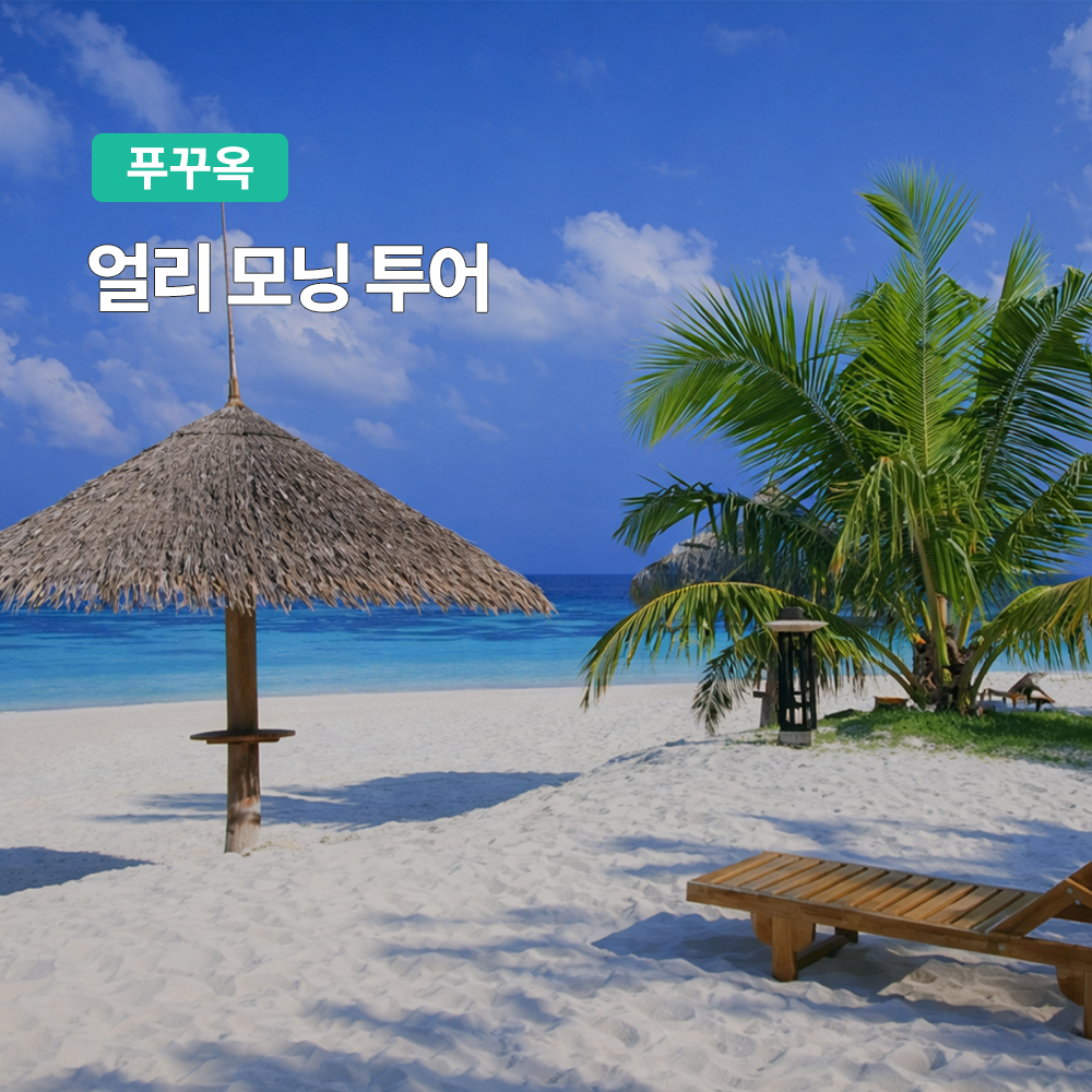 푸꾸옥 모닝투어 체크인 얼리모닝 투어 공항픽업 마사지 조식 쌀국수 킹콩마트 숙소샌딩 상품 이미지