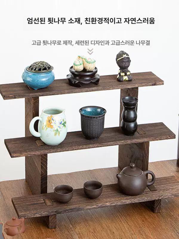 원목 계단형 선반 미니 책장 삼층 나무 진열대 수납장 받침대 인테리어 도자기 - 상세 이미지 4