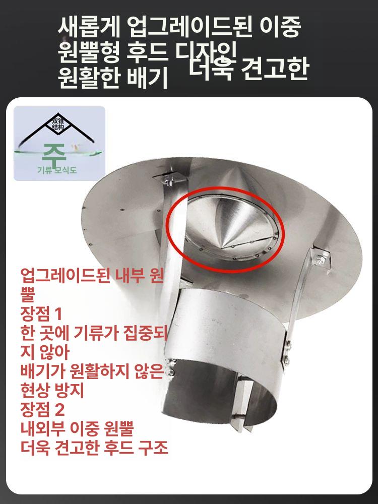 배기캡 연통 뚜껑 커버 삿갓형 굴뚝 스텐 파이프 방수캡 클램프 후드 가림막 후방 방풍 - 상세 이미지 2