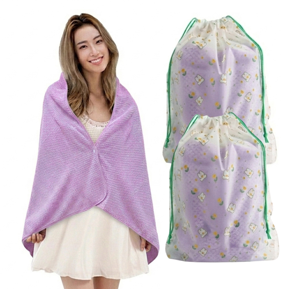 니즈엘 똑딱이 대형 비치타월 어린이 가족 수건 초등 생존수영 수영장 타올 140x70cm, 퍼플2개 - 상품 이미지