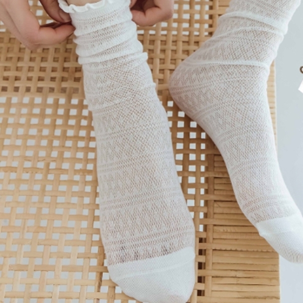 레이스 패턴 포인트 양말 망사 프릴 시스루 여름 - 상품 이미지