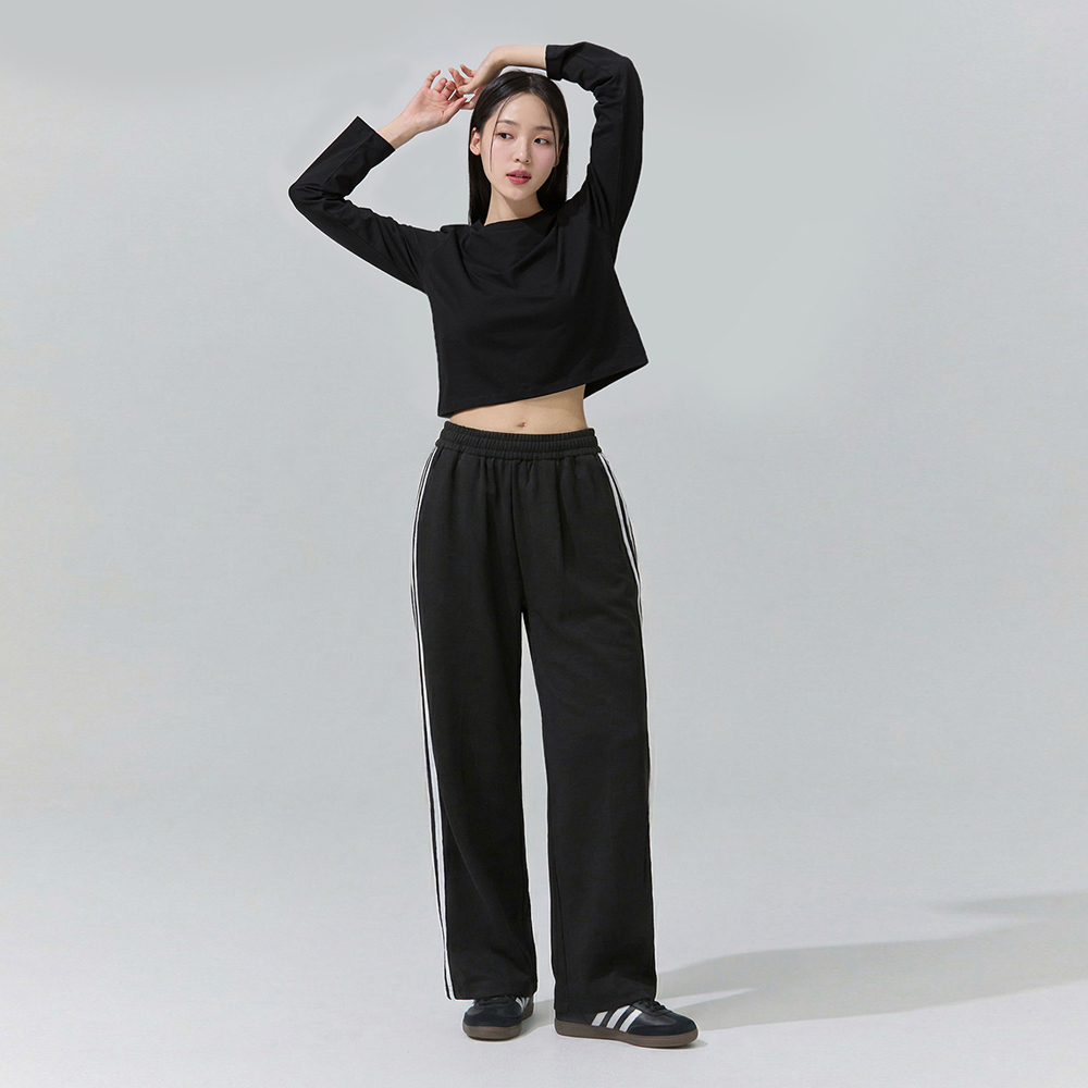 블랙몬스터핏 이선 와이드 트레이닝 팬츠 운동복 여성 밴딩 긴바지 일상룩 코디 상품 이미지