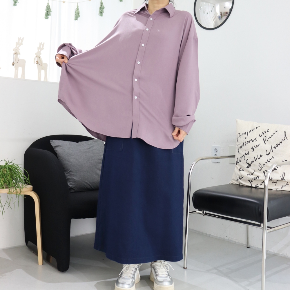 빅사이즈 찰랑 긴팔 단추 남방 박시 루즈핏 셔츠 88 99 4XL 5XL 비이올렛 브라운 이미지 7
