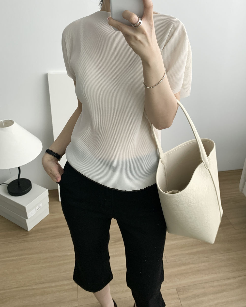 스판 카프리 데님 팬츠 슬랍 6부 7부 플레어 바이커 청바지 웨어링무드 (블랙) 이미지 2
