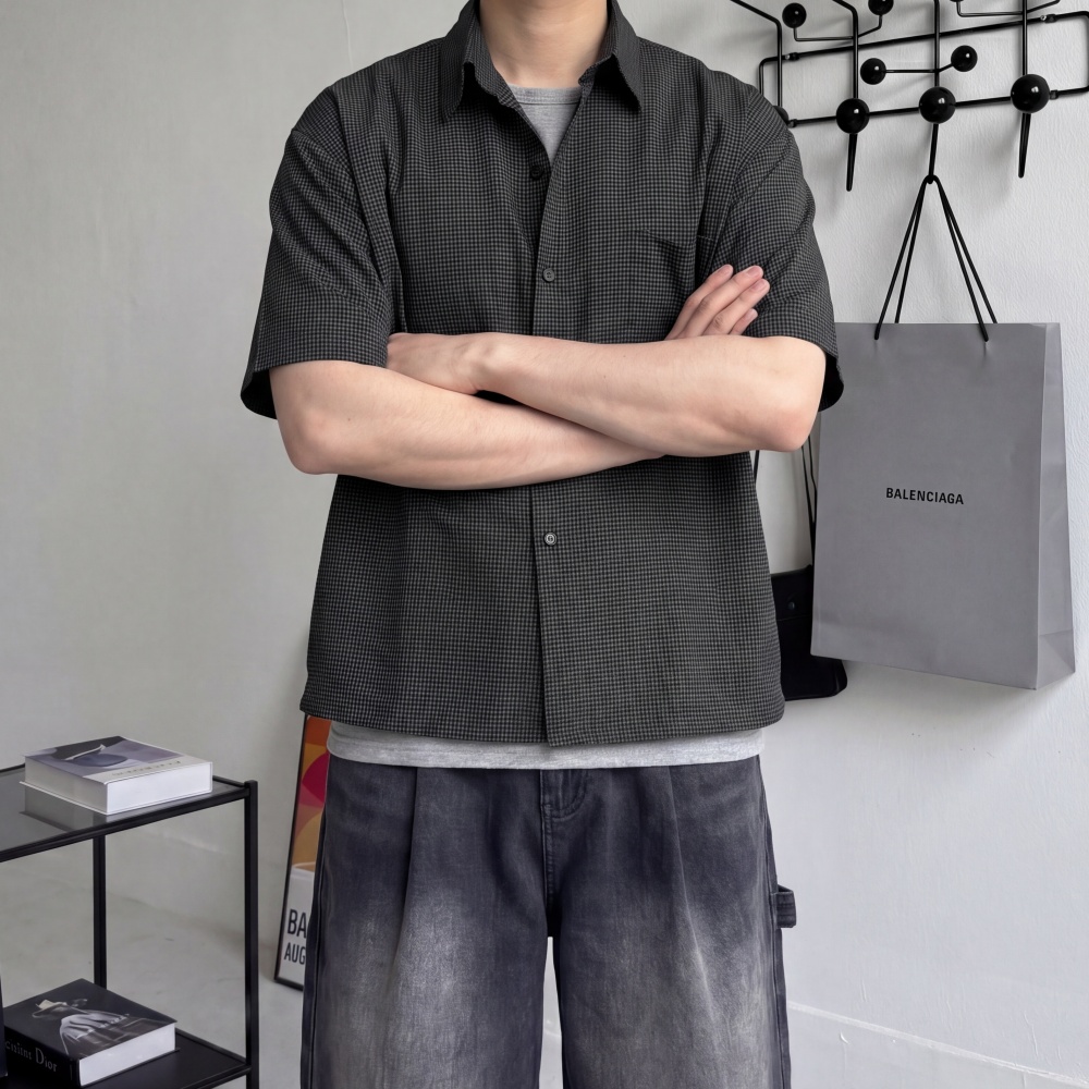 오버핏 남성체크남방 캐주얼 고방체크 여름 크롭반팔셔츠 이미지 6