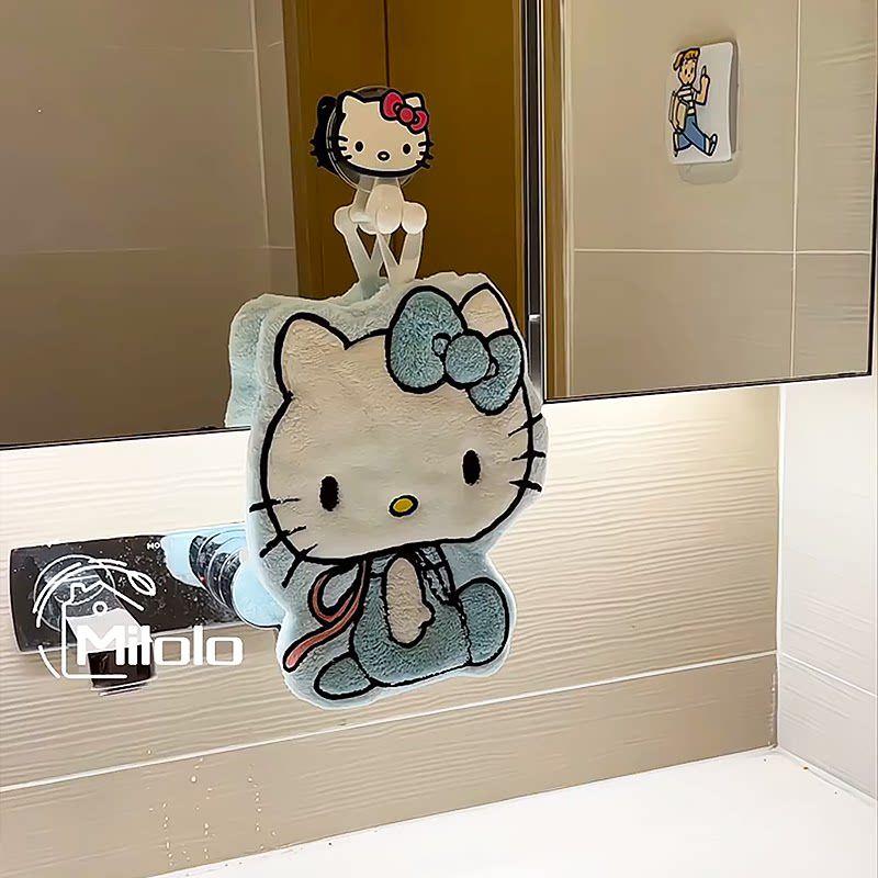고양이 모양 걸이형 손수건 코랄 플리스 고흡수 빠른 건조 주방 욕실 수건 블랙 - 상세 이미지 3