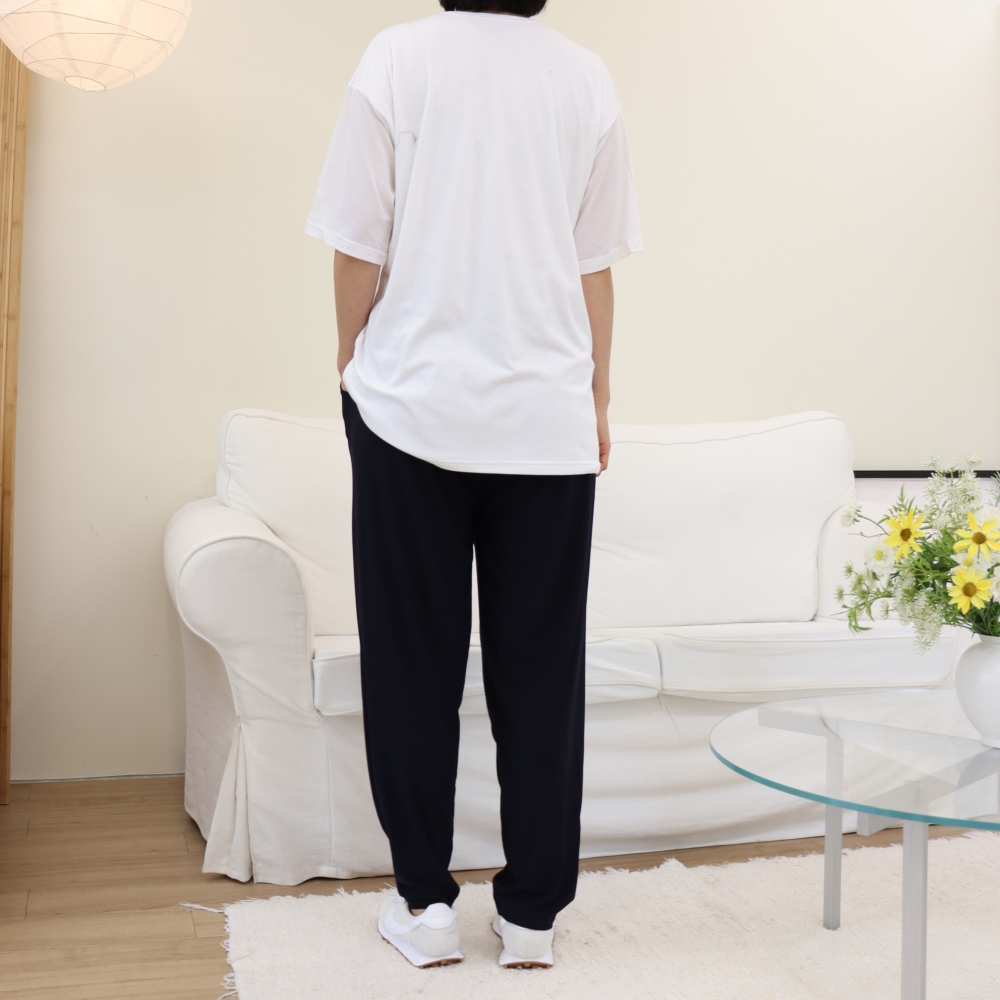 빅사이즈 여름 아이스 쿨링 찰랑 밴딩 바지 88 99 밑위긴 시원한 고무줄 배기팬츠 네이비 - 상세 이미지 5