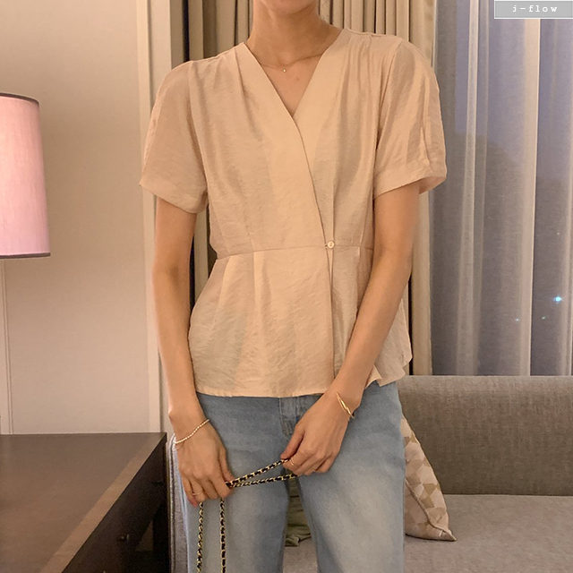 잰디 핀턱 브이넥 플레어 랩 블라우스 3col 여름 봄 허리끈 셔링 퍼프 고급미 제이플로우 이미지 6