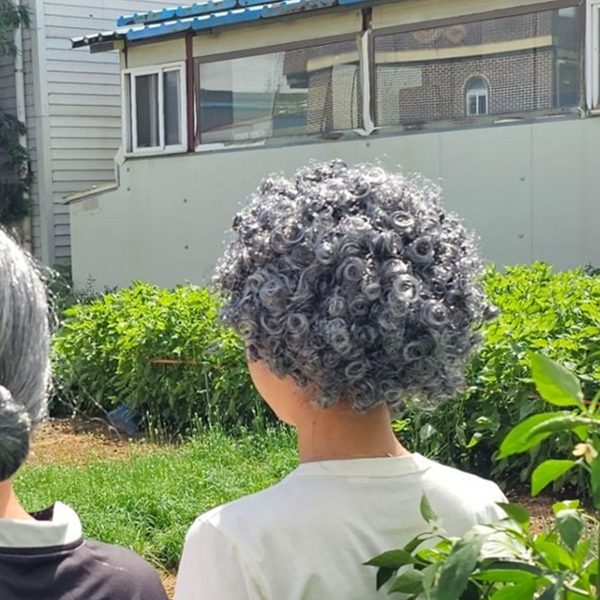 복고풍 할머니 가발 성인용 곱슬머리 가발 뽀글 공연 흑백 - 상품 이미지
