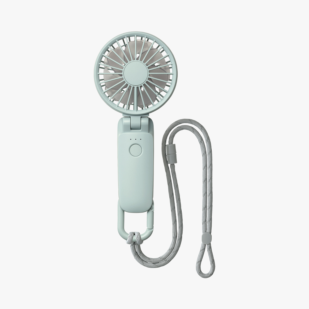 일본 리듬 휴대용선풍기 민트 미니 접이식 손선풍기 2중 날개 저소음 카라비너 핸디 목걸이 - 상세 이미지 4