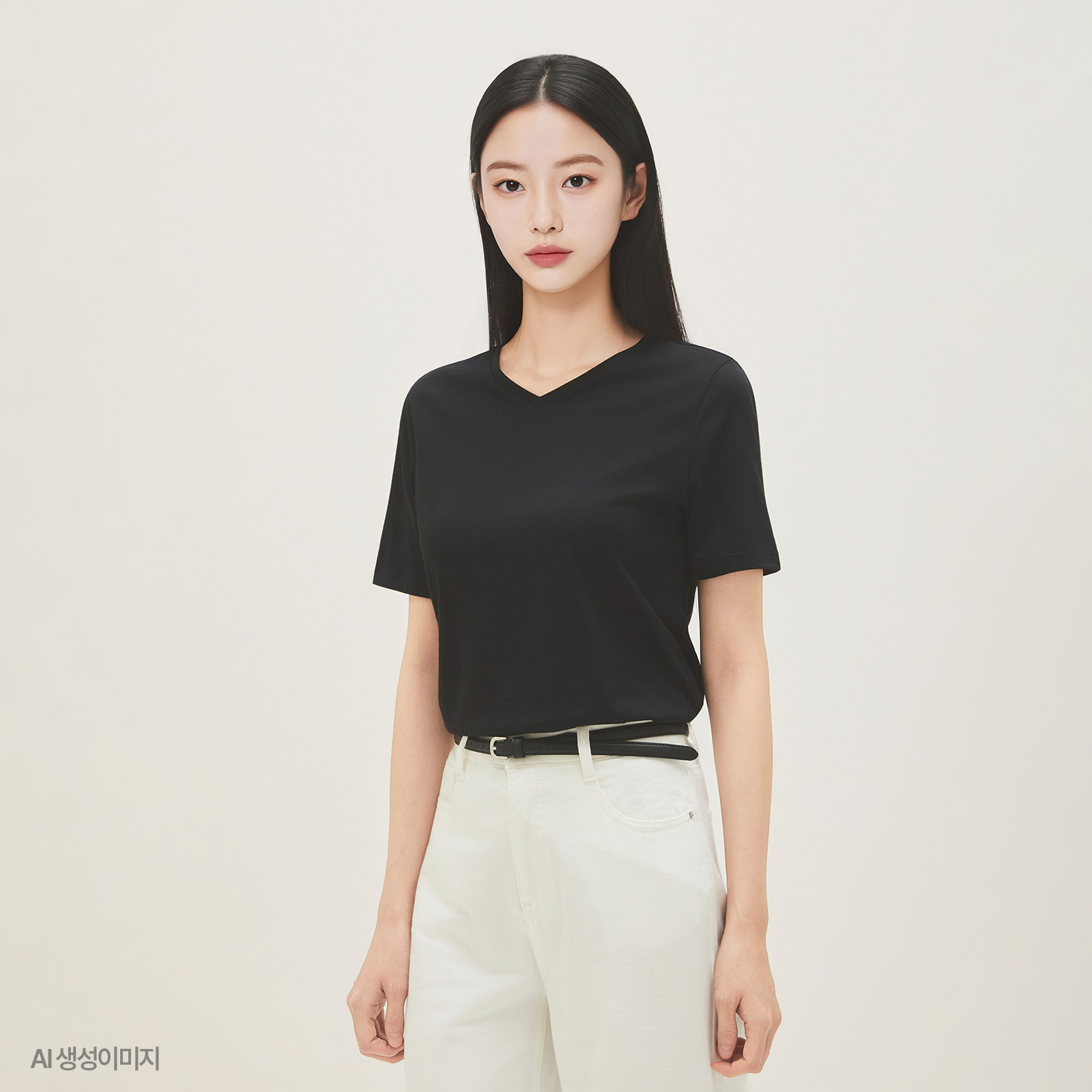 로엠 올데이 베이직 V넥 티셔츠 RMHWG24R02 - 상품 이미지