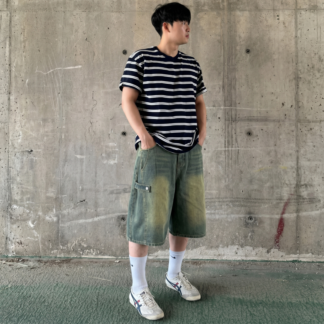 남자버뮤다청반바지 남자7부청바지 흑청바지 - 상세 이미지 2