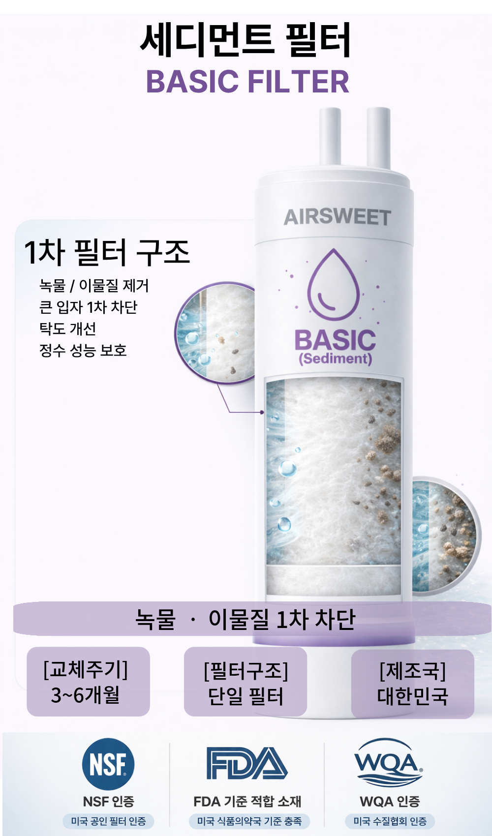 [호환] 한미퓨어테크 정수기 필터 PTS-2000S 28cm 1회 관리세트 1+1+1+1 - 상세 이미지 4