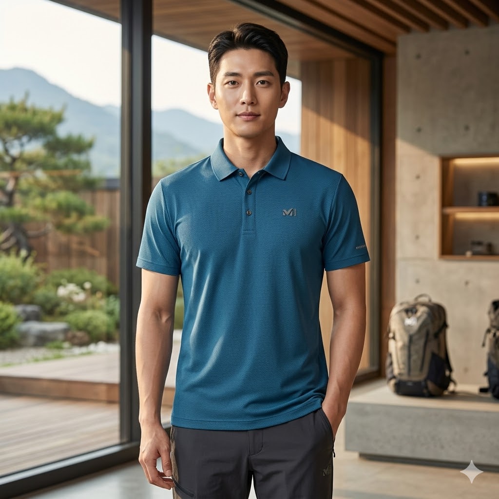 MILLET 밀레 남성 여름 아웃도어 스판 항균 냉감 등산 카라 반팔티셔츠 - 상품 이미지