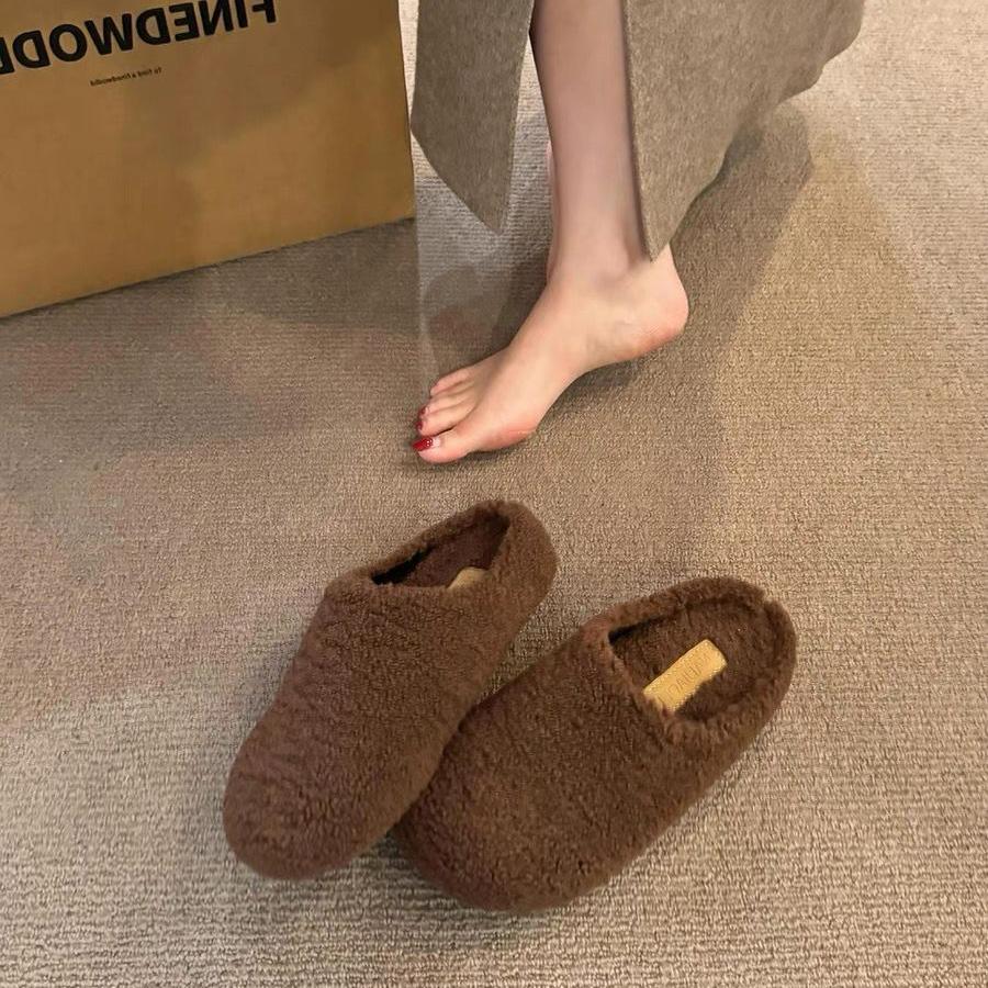 털 슬리퍼 외출용 편안한 사무실 실내화 소프트 레드 화이트 여자 신발 - 상세 이미지 3