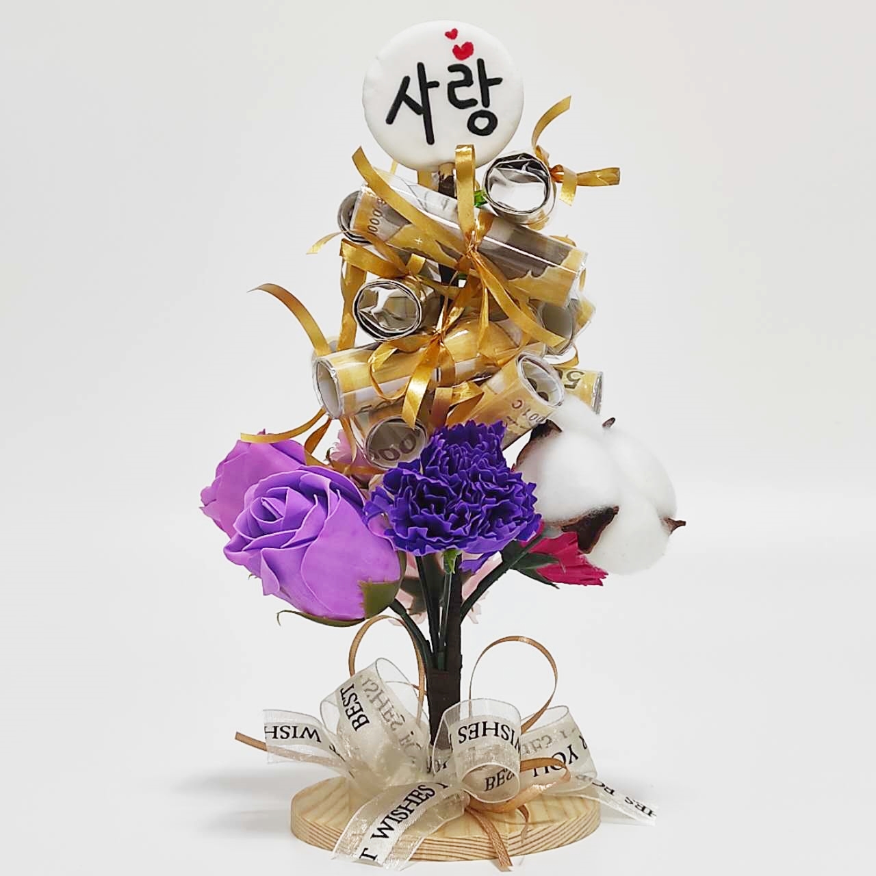 가더GADE 4EA 360도 예쁜 돈화분 현금10장셋팅가능 돈다발 돈꽃다발 비누꽃 목화솜 가정의달 부모님 어버이날 카네이션 현금선물 - 상세 이미지 2