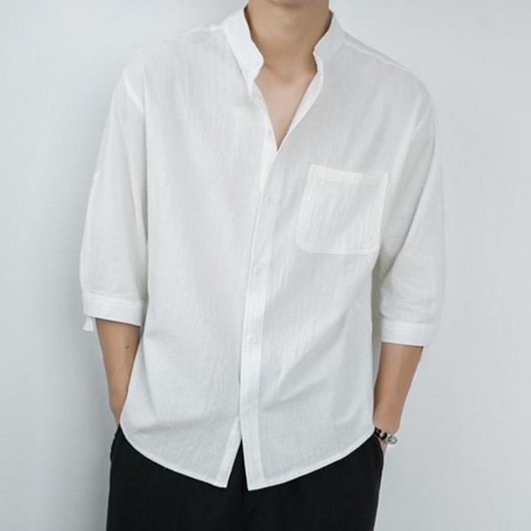 루즈핏 남성 린넨 셔츠 데일리 남성 헨리넥 셔츠 캐주얼 7부 - 상품 이미지