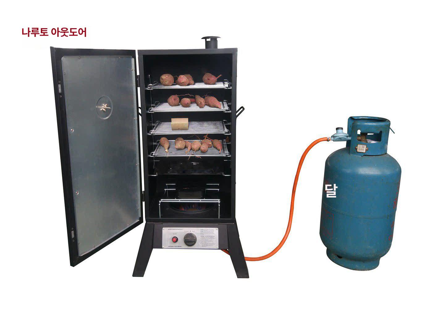 훈연그릴 야외 가스 캠핑용 이동식 직립형 스탠드 튼튼한 메탈 철제 온도조절 대용량 바베큐 블랙 차콜 버전 - 상세 이미지 5