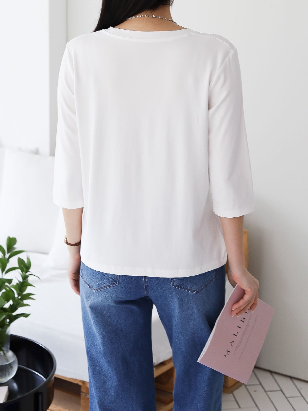 여성 7부티 꼬임 무지 기본 이너 레이어드 티셔츠 이미지 7