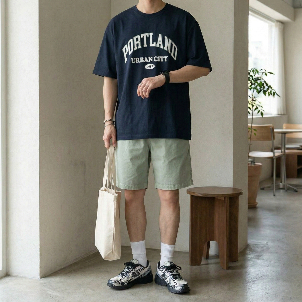 남자 피그먼트 워싱 스판 5부 와이드 반바지 밴딩 팬츠 이미지 8