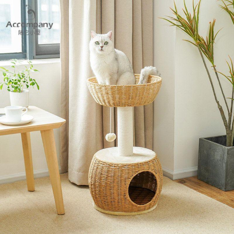 고양이 소형 숨숨집 텐트 원목 애견 스크래쳐 길냥이 쿠션 펠트 침대 집 - 상세 이미지 4