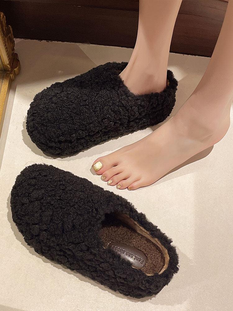 양털 슬리퍼 겨울 여자 두꺼운 밑창 따듯한 신발 - 상세 이미지 3