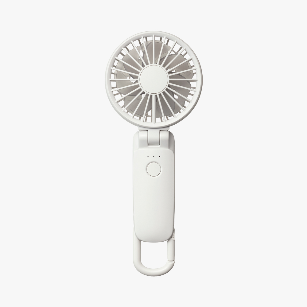 일본 리듬 휴대용선풍기 화이트 미니 접이식 손선풍기 2중 날개 저소음 카라비너 핸디 목걸이 - 상품 이미지