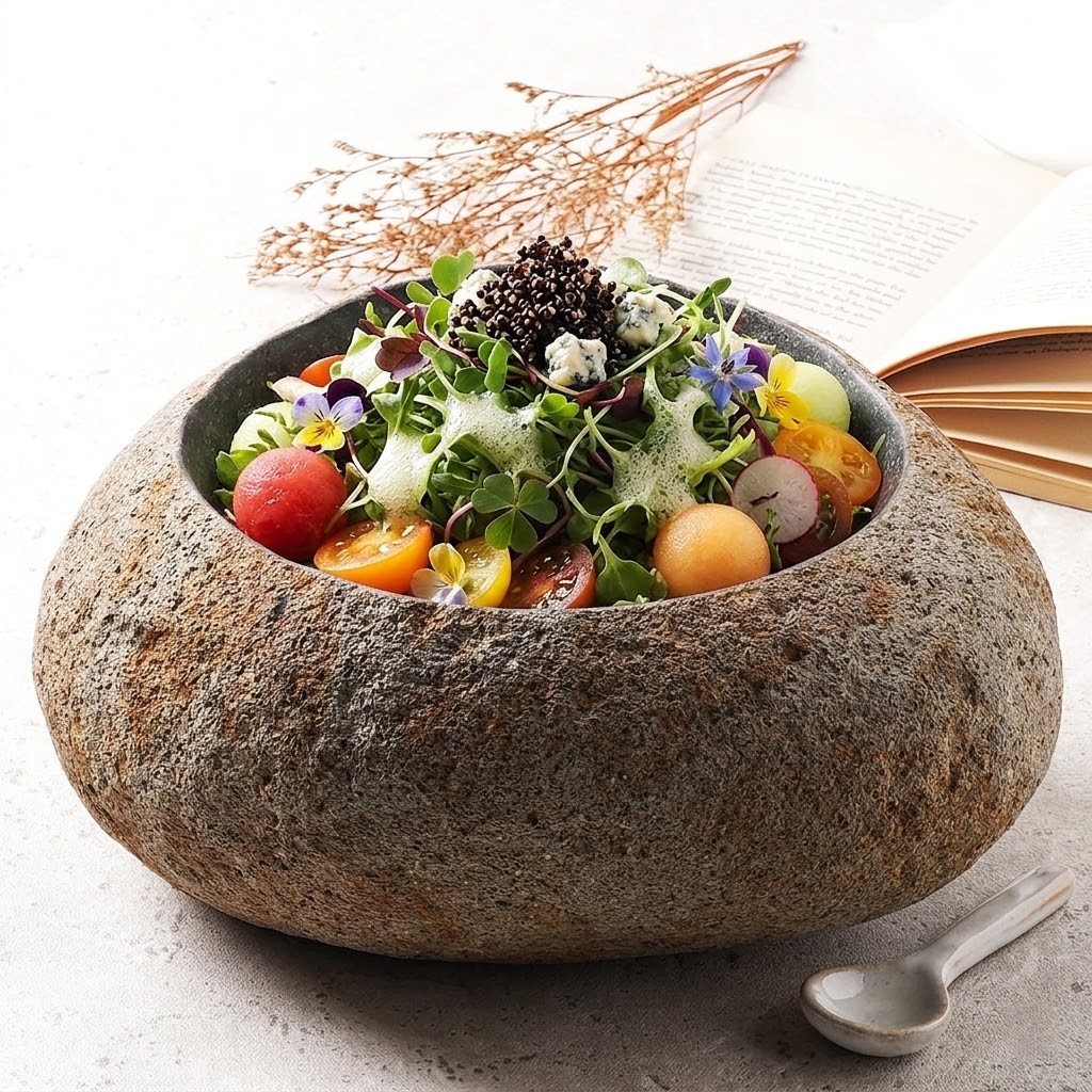 파인다이닝 발리 자연석 스톤 오발 볼 샐러드 파스타 디저트볼 1개, 23.8cm - 상품 이미지