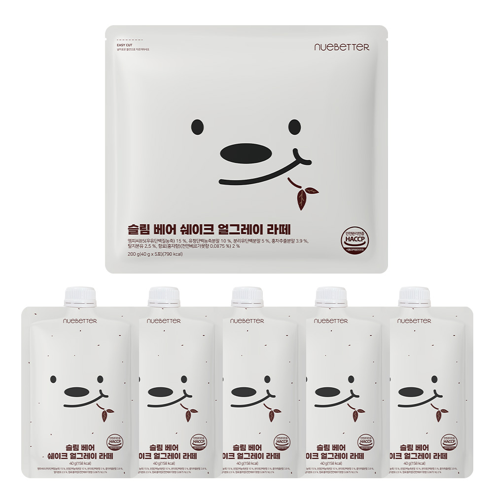 뉴베러 슬림 베어 단백질 쉐이크 파우치 저당 식사대용 얼그레이 1박스(5개입), 200g, 1개 - 상품 이미지
