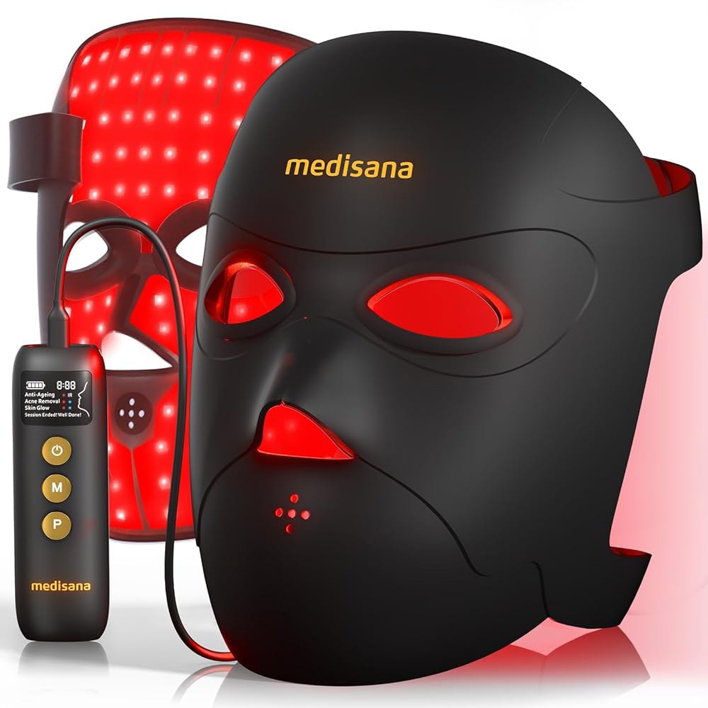 메디사나 3D 레드 라이트 테라피 마스크, 336개의 LED 3가지 모드 - NIR 830nm, 630nm, 블루 415nm 가정용 무선 및 충전식 페이스 여성 엄마를 위한 스킨케 - 상품 이미지