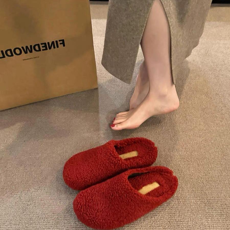 털 슬리퍼 외출용 편안한 사무실 실내화 소프트 레드 화이트 여자 신발 - 상세 이미지 5