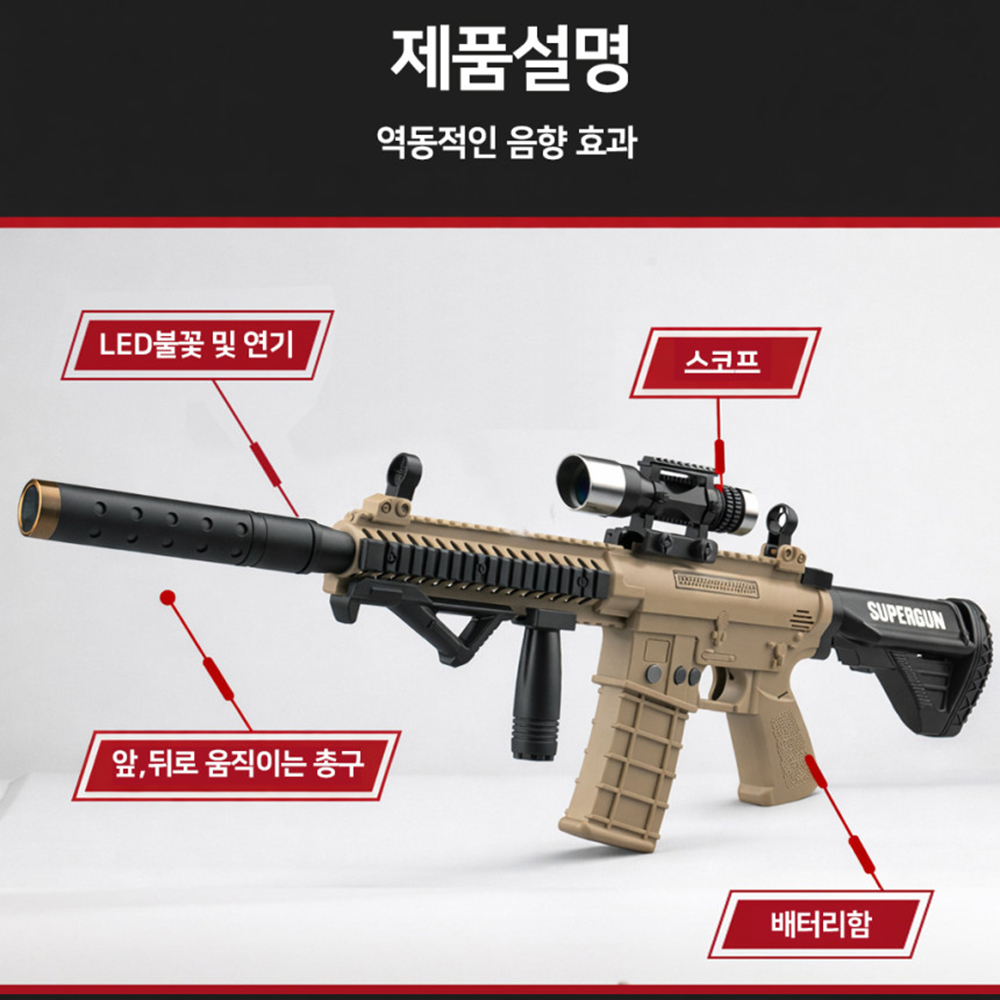장난감총 사운드총 M416 스티커 세트 소리 불빛 장난감 돌격 소총 전자총 남자아이 선물 - 상세 이미지 3