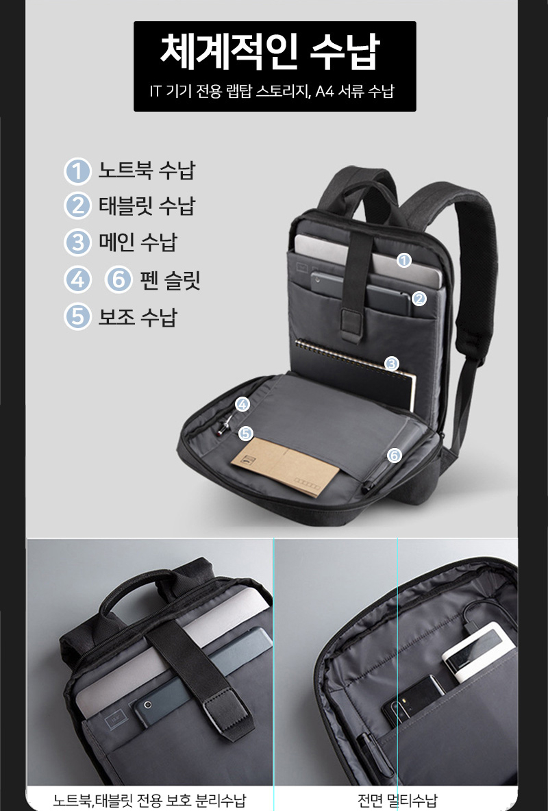 슬림 비지니스 백팩 30대 남자 직장인 노트북 캐리어 결합 가방 - 상세 이미지 4