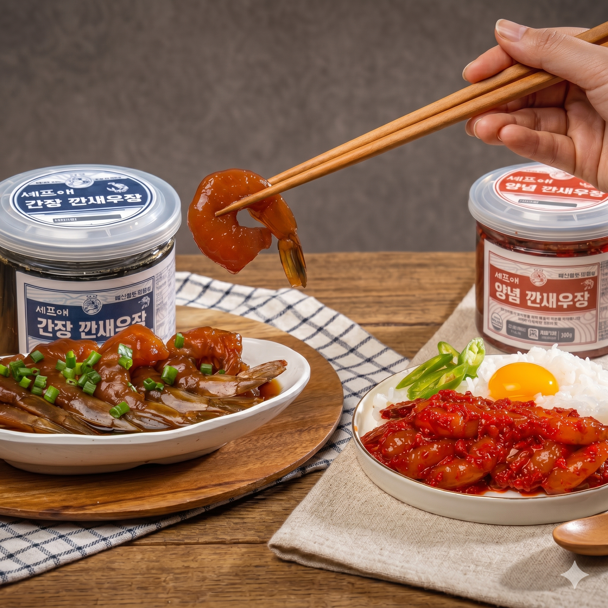 껍질없는 깐새우장 1+1 간장 양념 새우장 세트 600g (300g+300g) 셰프애장 - 상품 이미지