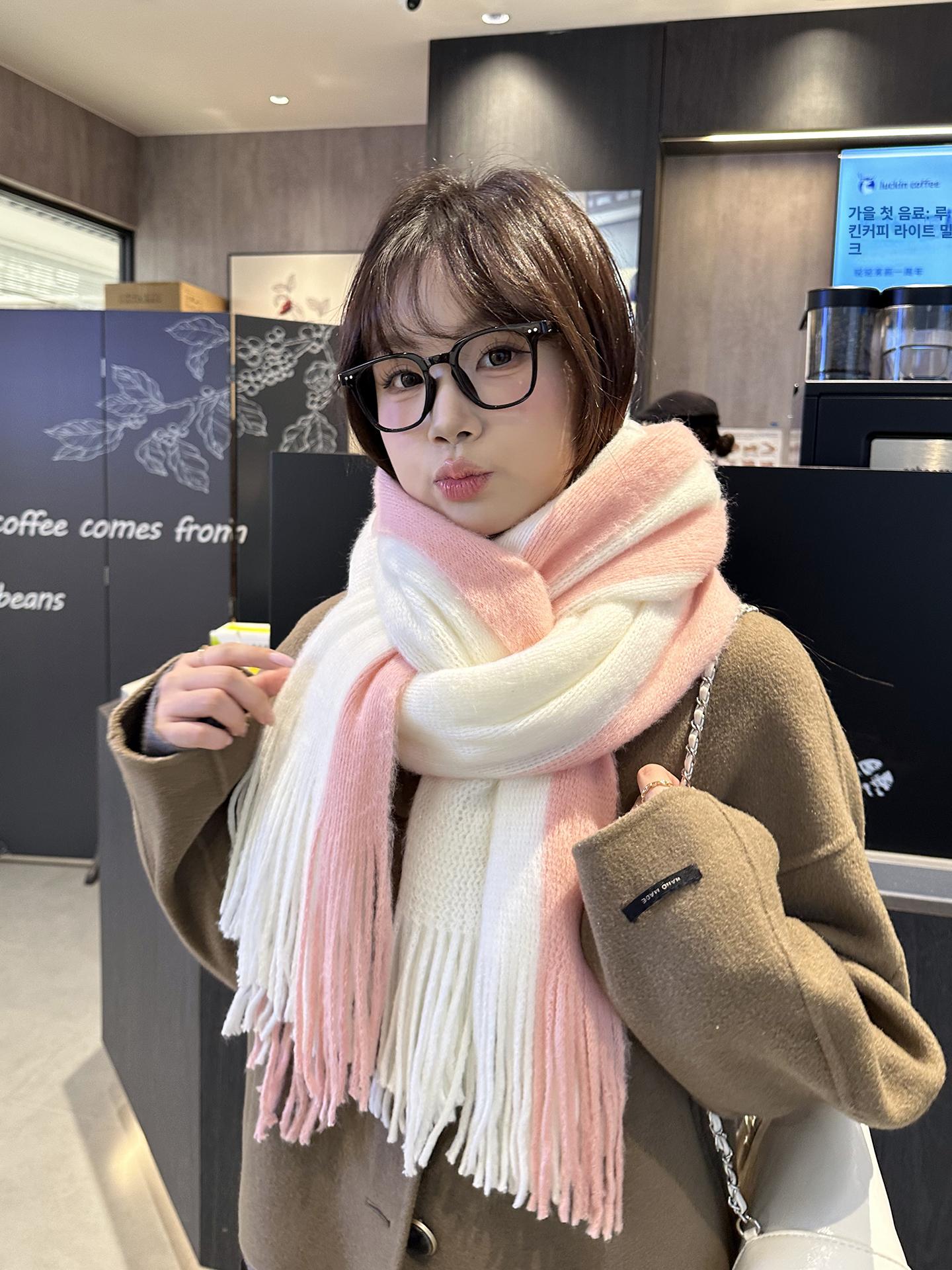 목도리 겨울 여자 따뜻한 배색 컬러 스카프 머플러 - 상품 이미지