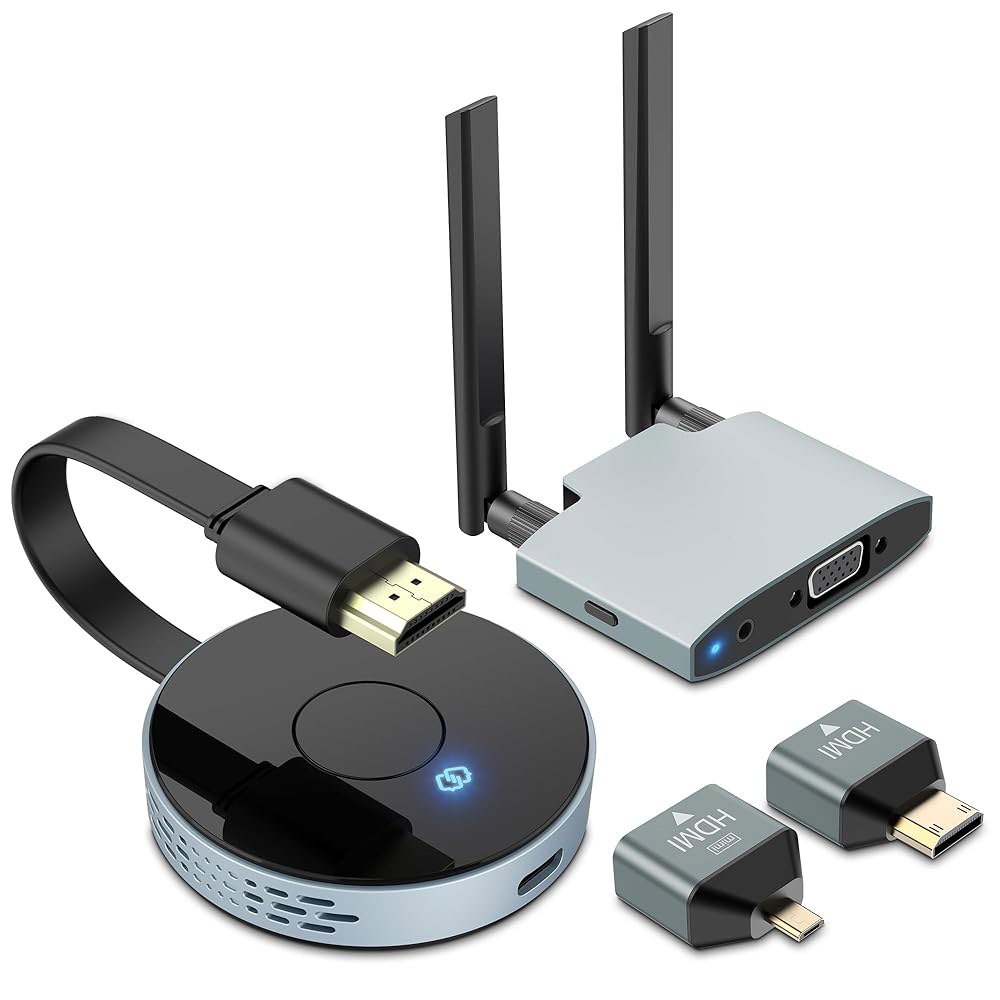 VJZFA 무선 HDMI 송신기 및 수신기, 플러그 앤 플레이, 노트북 / PC TV 박스 프로젝터에서 비디오, 오디오 파일을 모니터링할 수 있는 익스텐더 키트 지원 2.4 5GH - 상품 이미지