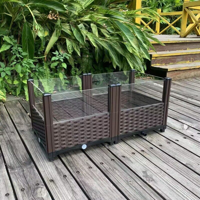 육지거북이사육장 대형 거북이사육장 오픈형 인조라탄 투명 아크릴 넓은 관찰창 배수구 - 상품 이미지