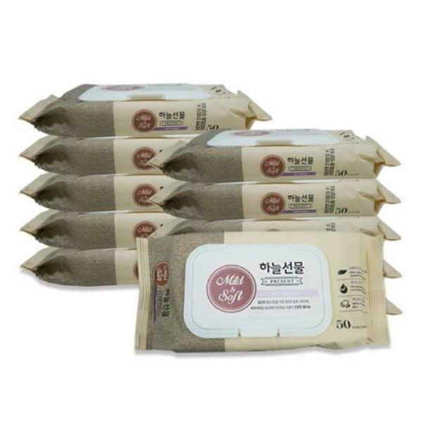 저자극 50매 물티슈 피톤치드 캡형 물티슈 온가족 물휴지 데일리 - 상품 이미지