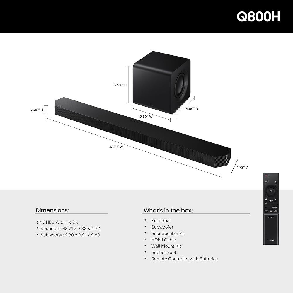 삼성 Q 시리즈 사운드바(HW-Q800H, 2026 모델) 5.1.2ch, 컴팩트 서브우퍼 Q800H Soundbar Black - 상세 이미지 2