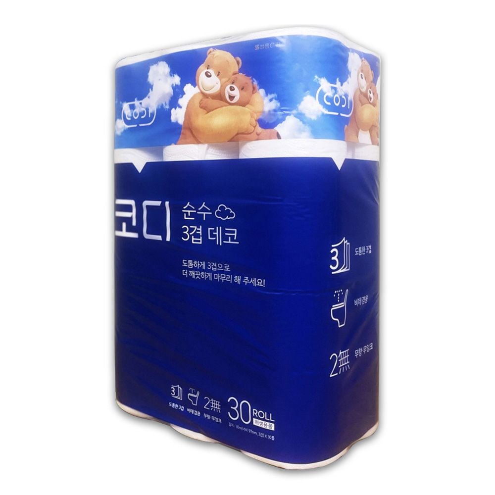 코디 순수 데코 3겹 30M 30롤 화장지 롤티슈 1개 - O - 상품 이미지