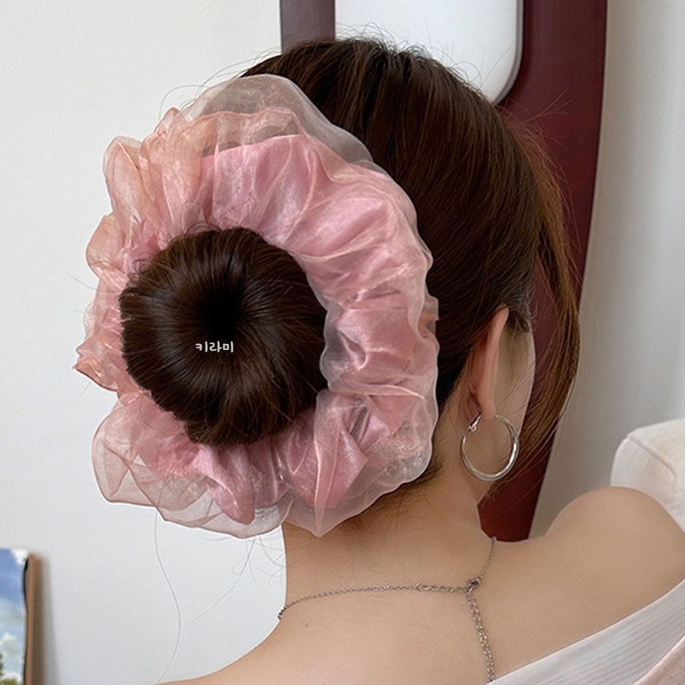 화사한 메시 스크런치 왕곱창머리끈 대형 헤어슈슈 오간자 헤어끈 이미지 6